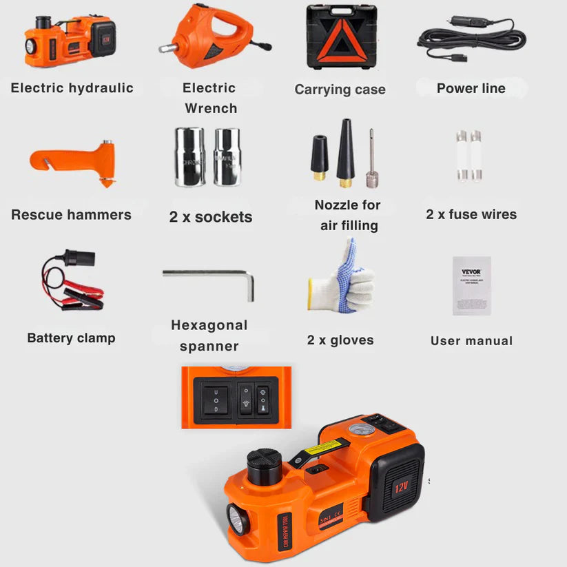 SafeLift PRO |  Electric Hydraulic Jack with Compressor and Impact Wrench